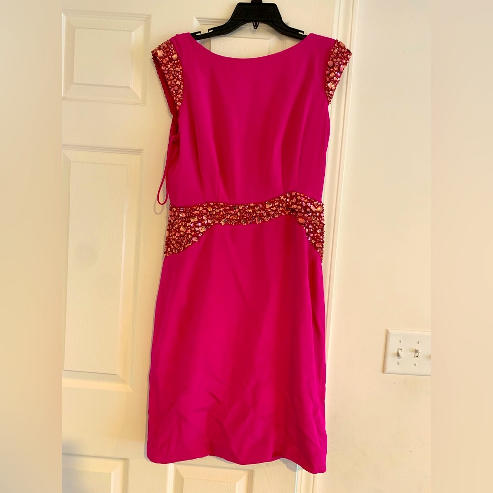 Pamella Pamella Roland Cap Sleeve Cowl Back Beaded Dress